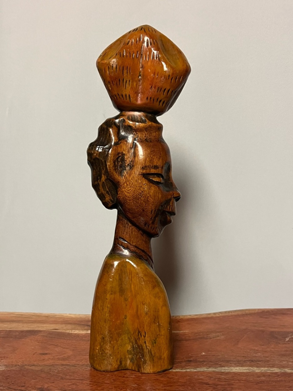 Hand-Carved Wooden African Bust Sculpture